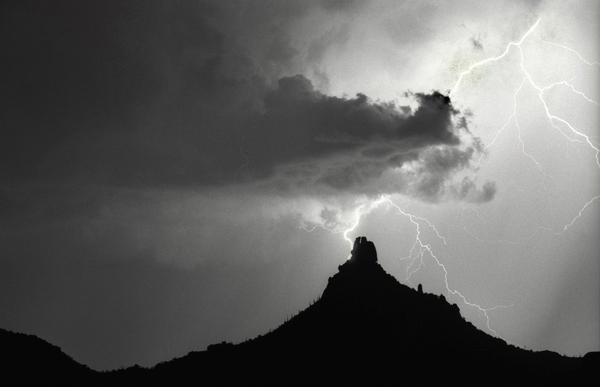 Pinnacle Peak Arizona Lightning Strike BW Téléchargement Numérique