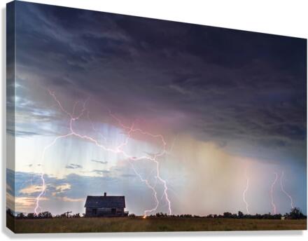Lightning On the Prairie Homestead  Canvas Print