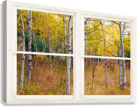 Happy Forest  Autumn Season Rustic Window View  Impression sur toile