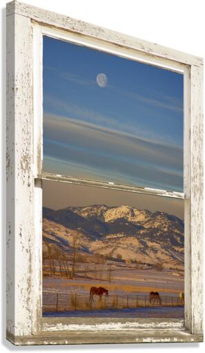 Horses Moon Mountains Snow White Peel Rustic Window  Canvas Print