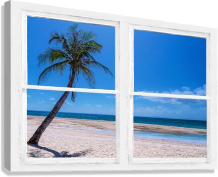 Tropical Paradise Whitewash Window View  Canvas Print
