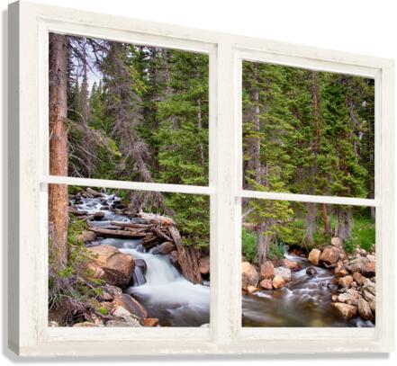 Rocky Mountains Forest Stream Rustic Window  Canvas Print