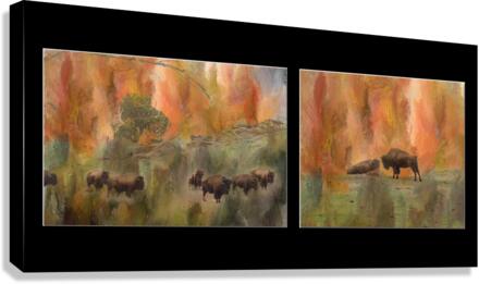 Bison Herd Diptych  Impression sur toile
