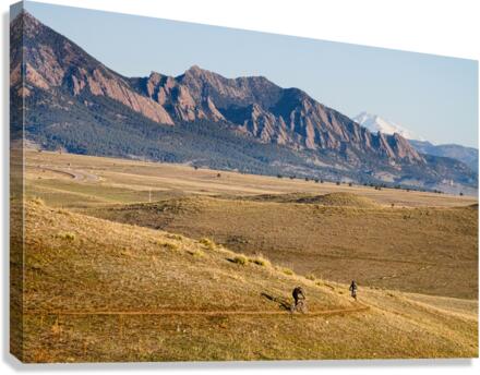 Colorado Mountain Biking Fun Flatirons Longs Peak View  Canvas Print