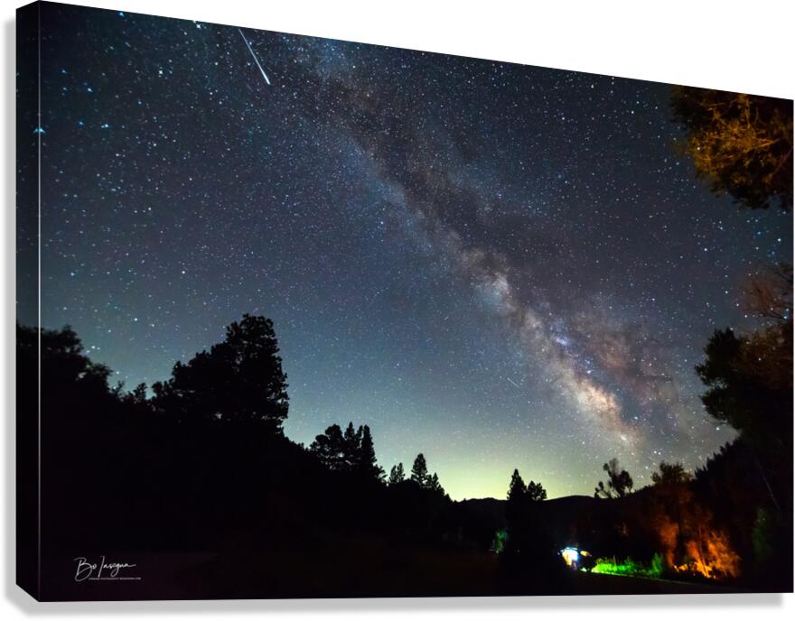 Milky Way and Perseid Meteor Over Colorado Rockies Poudre Canyon  Canvas Print