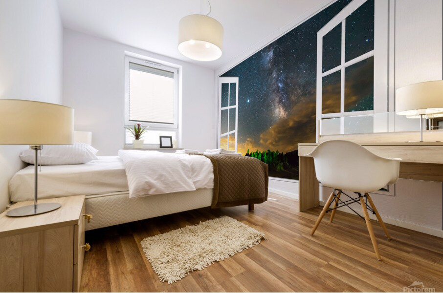 Milky Way Rising Out Of Clouds Open Window View Mural print