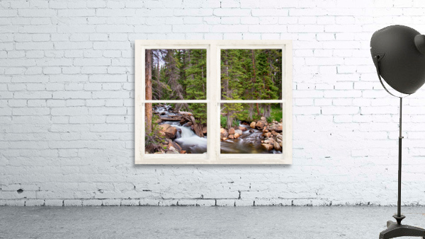 Rocky Mountains Forest Stream Rustic Window by Bo Insogna
