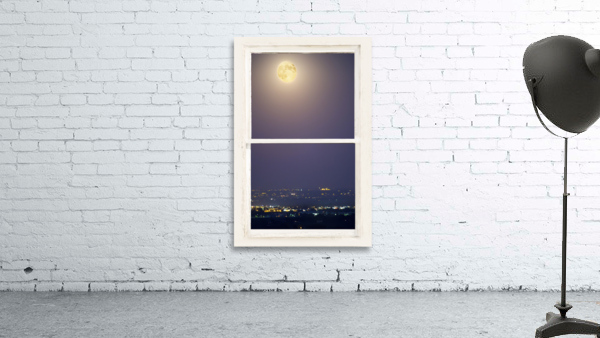 Super Moon City Lights White Rustic Window by Bo Insogna