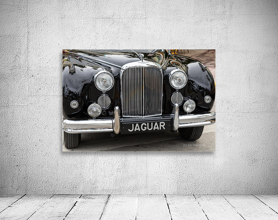 Front End of a Classic Old Black Jaguar by Bo Insogna
