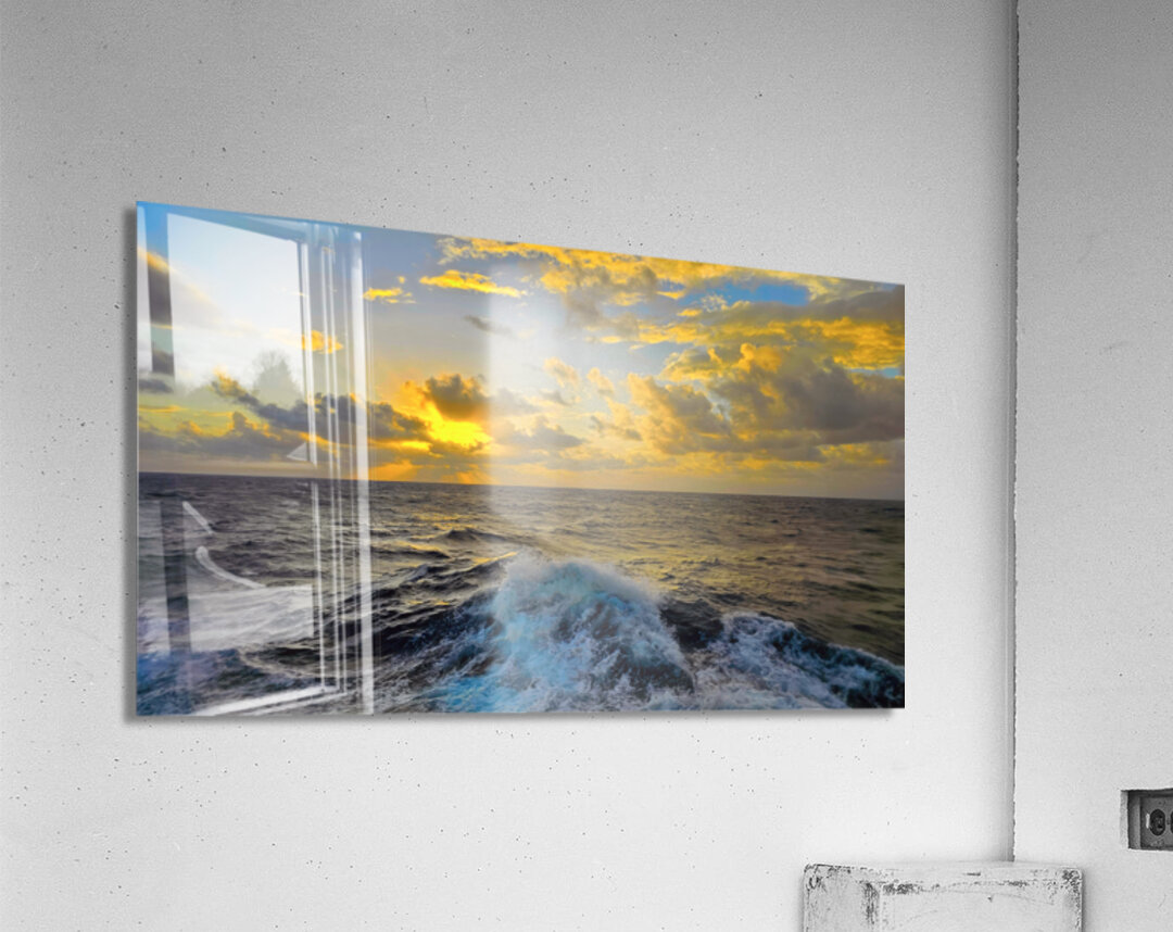 Ocean Sunset: Captivating Waves & Golden Sky Bliss Impression acrylique