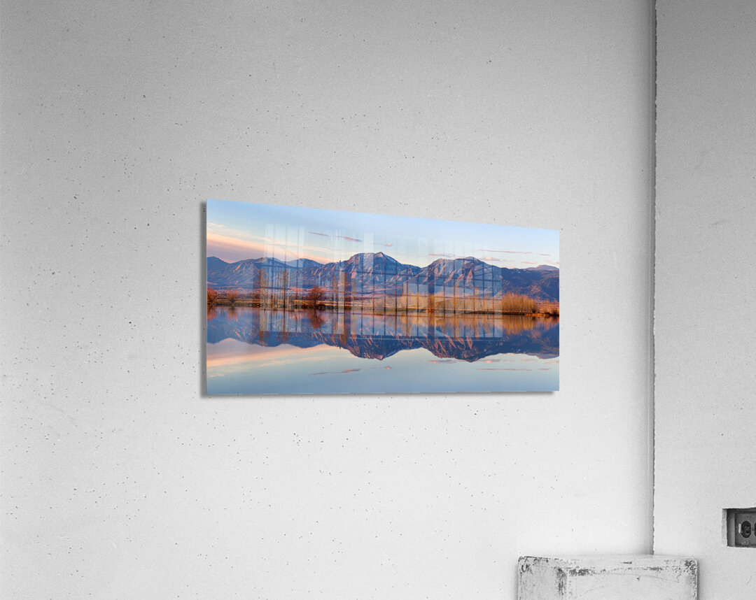 Flatirons Sunrise Reflections Panorama Boulder Colorado Acrylic Print