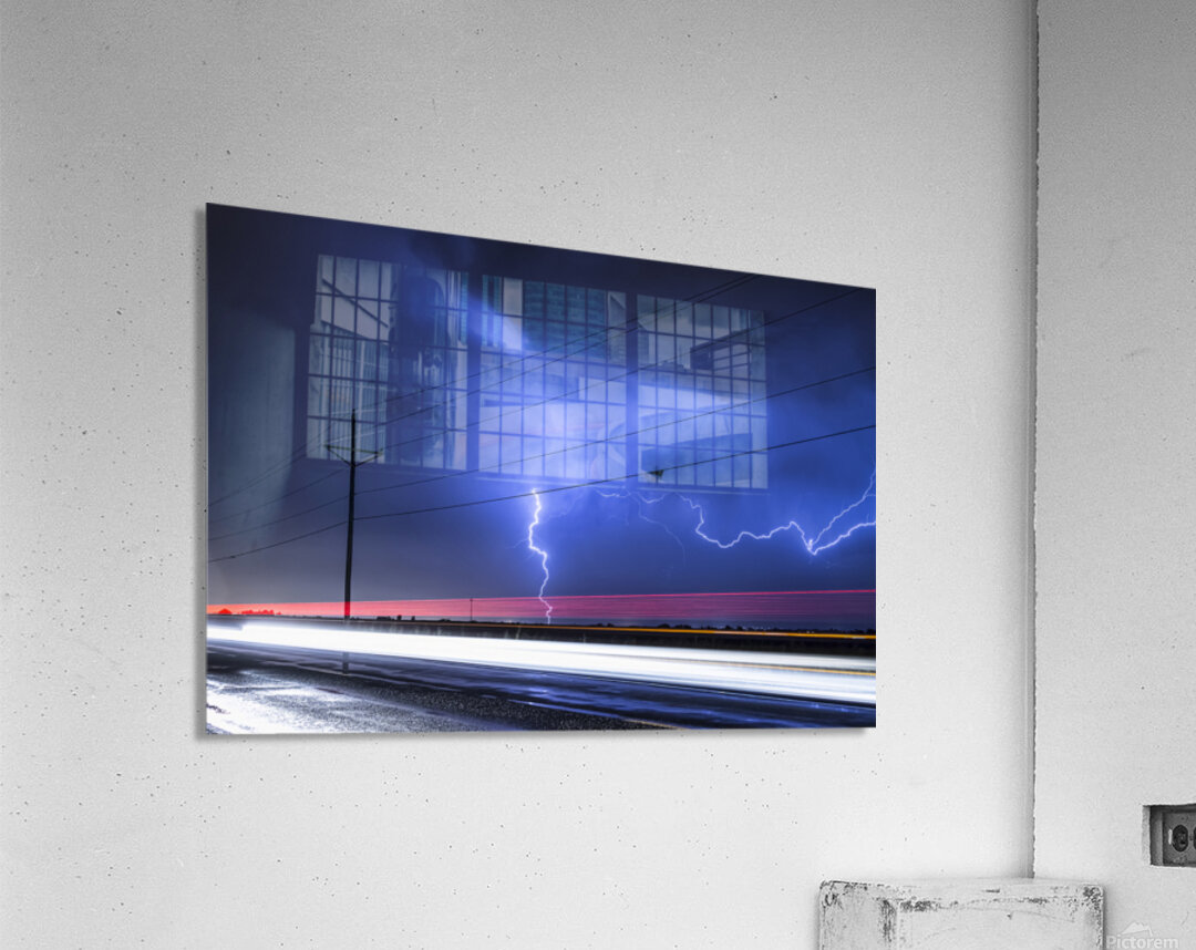Lightning Storm Energy Over Open Highway Acrylic Print