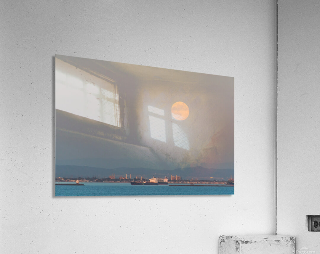 Full Moon Rising Over the Port of Los Angeles and LAX Arrival Impression acrylique