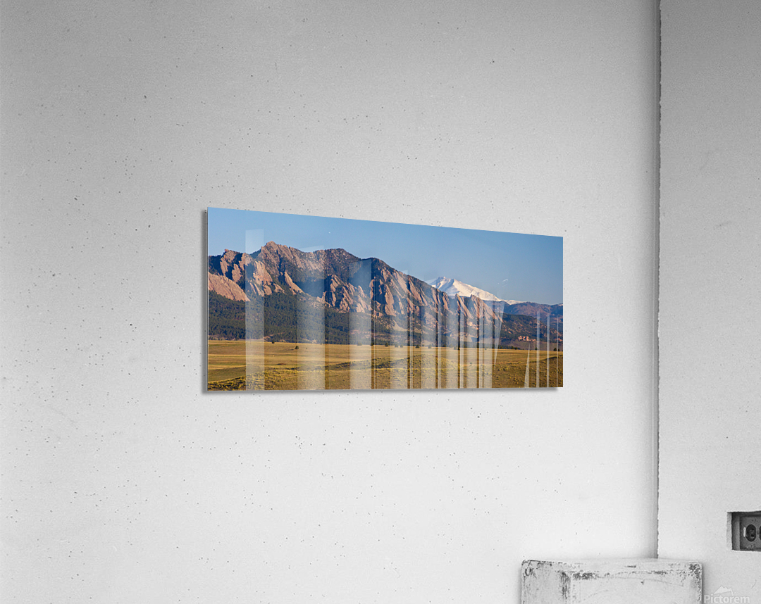 Flatirons snow covered longs peak panorama  Acrylic Print 