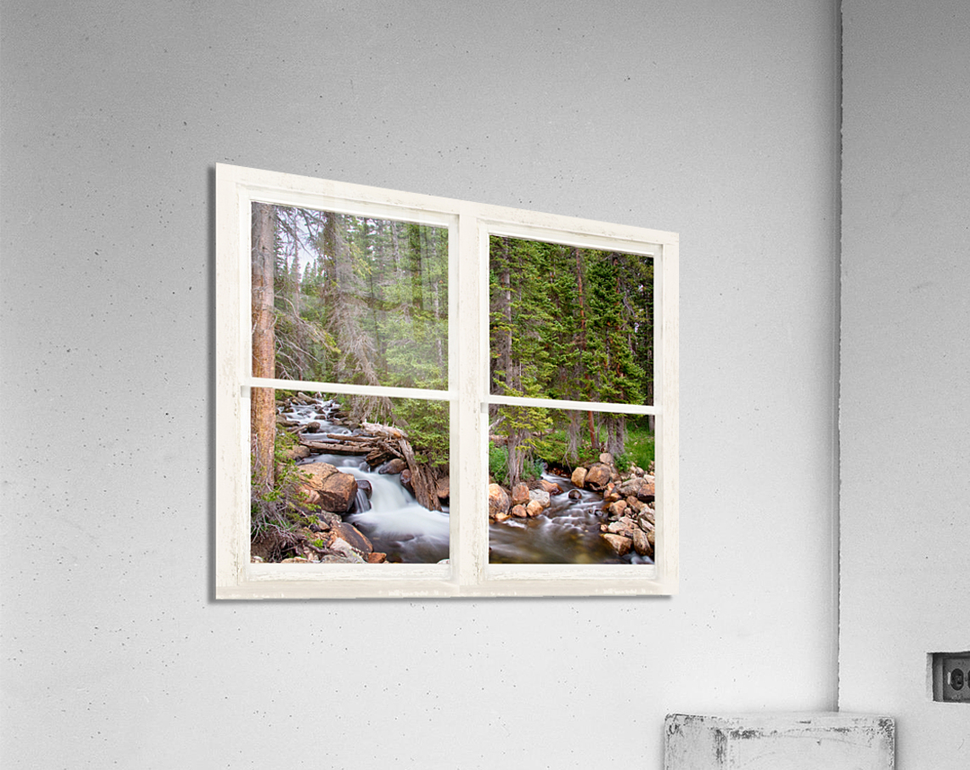 Rocky Mountains Forest Stream Rustic Window  Acrylic Print 