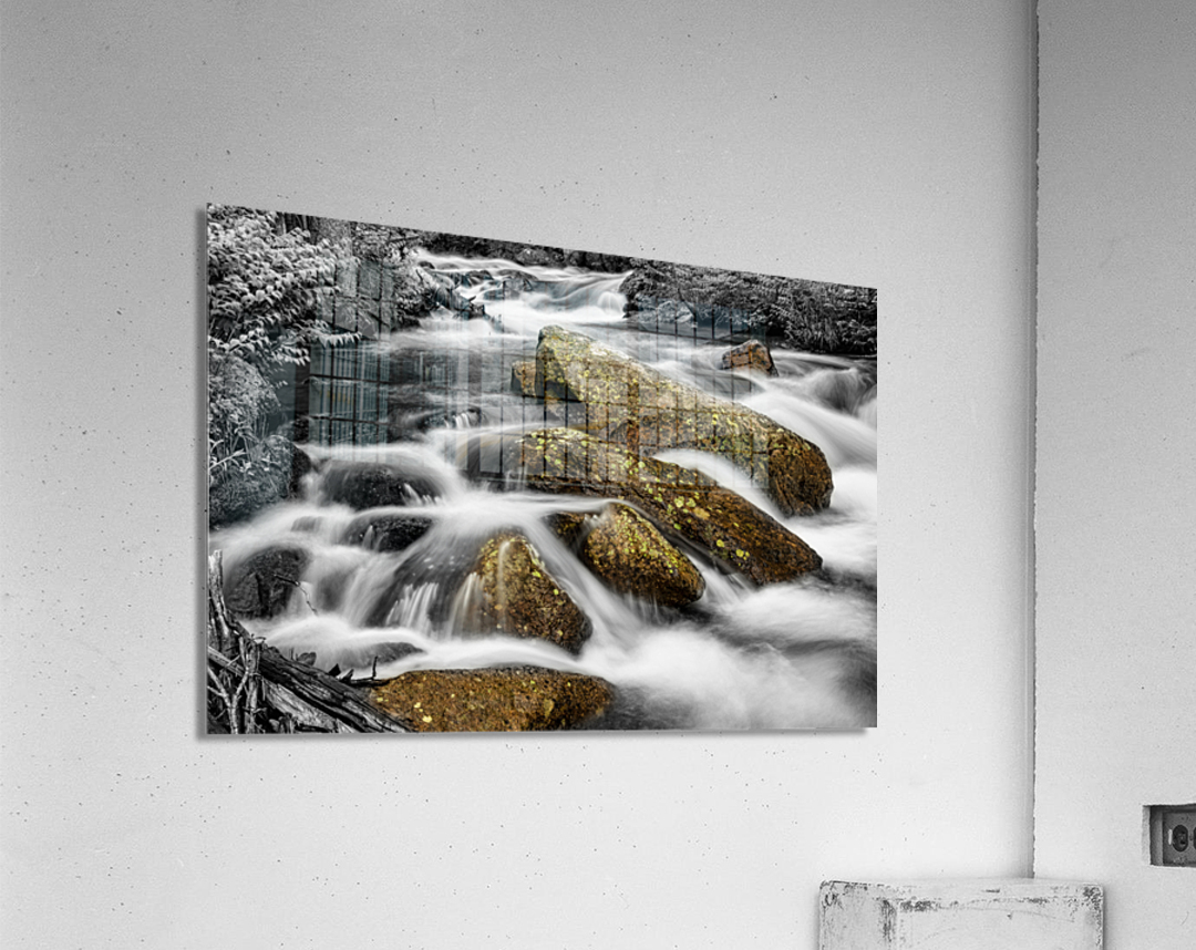 Cascading Water and Rocky Mountain Rocks BWSC  Acrylic Print 