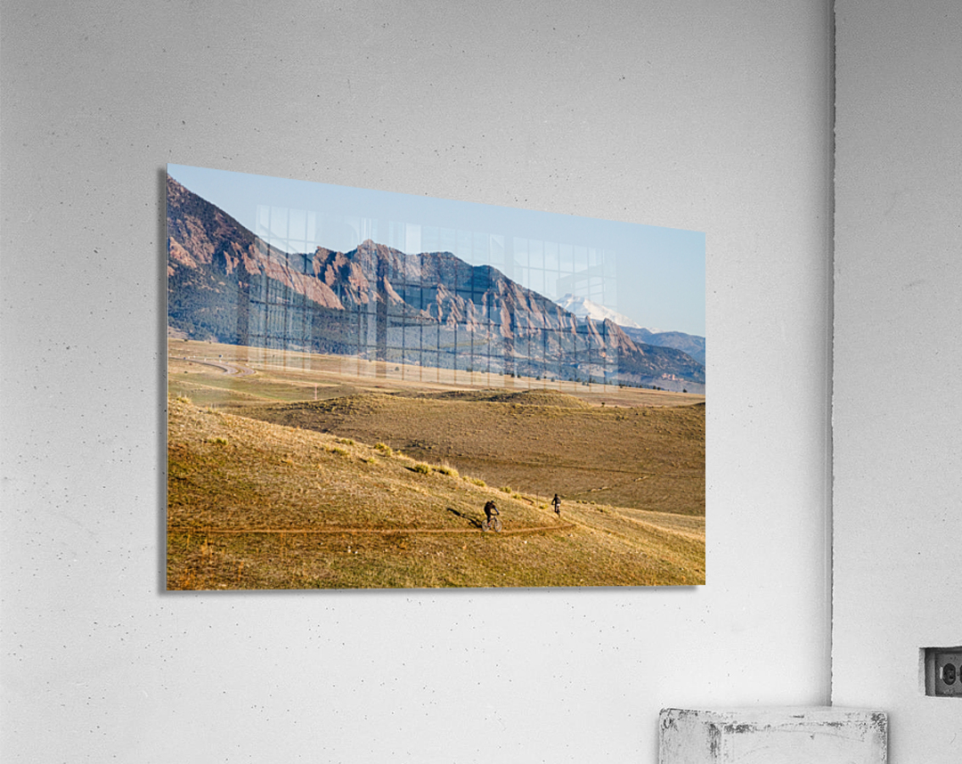 Colorado Mountain Biking Fun Flatirons Longs Peak View  Acrylic Print 