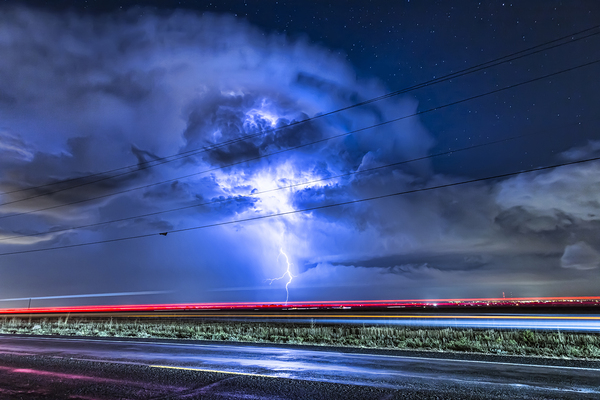 Electric Storm Lightning Burst in Night Sky Print