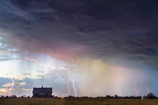 Pink Lightning Storm Multiple Strikes Prairie Farmhouse Print