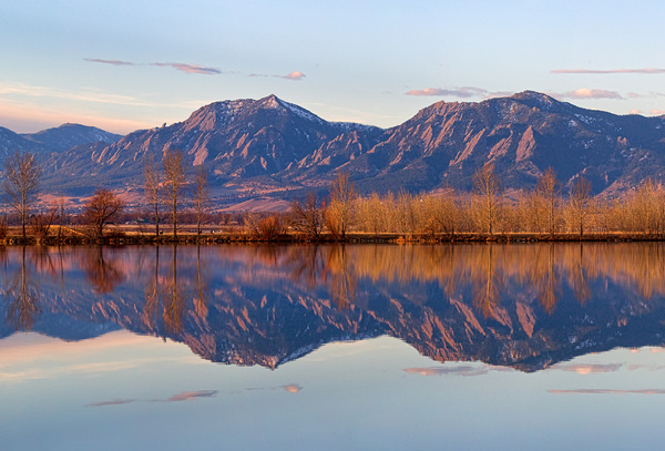 Flatirons Sunrise Reflections Light Panorama Boulder Colorado  Print