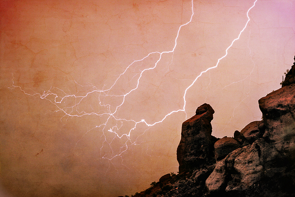 Praying Monk Camelback Mountain Lightning Monsoon Storm Print