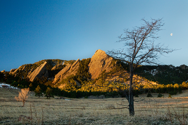 Waning Gibbous Moon Boulder Colorado Flatirons Early Morning Lig Print
