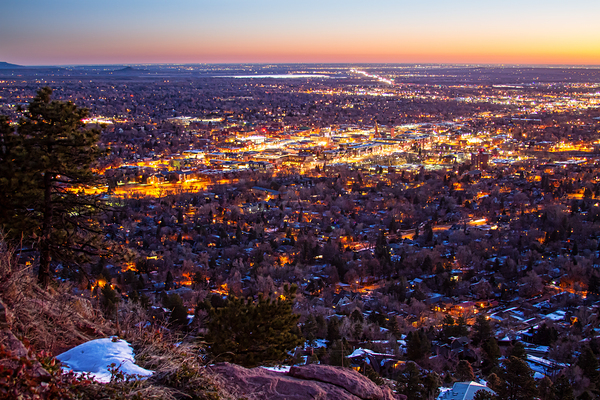 City Of Boulder Colorado Downtown Scenic Sunrise View   Print