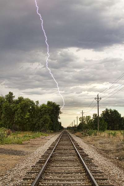 Lightning Striking By The Train Tracks Print