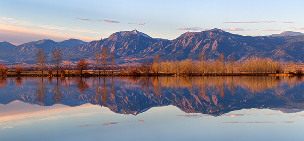 Flatirons Sunrise Reflections Panorama Boulder Colorado Print