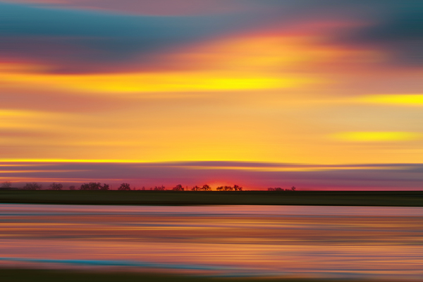 Abstract Sunset Over a Tree Line Print