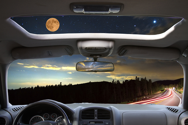 Moonlit Journey Through the Windshield and Sunroof Print
