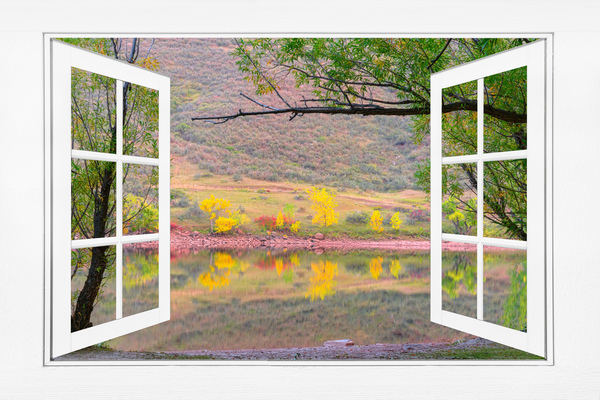 Autumn Lake Open White Picture Window View Digital Download