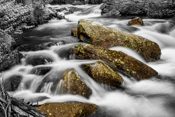 Cascading Water and Rocky Mountain Rocks BWSC Digital Download