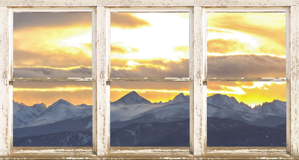 Rocky Mountain Sunset White Rustic Barn Window Digital Download