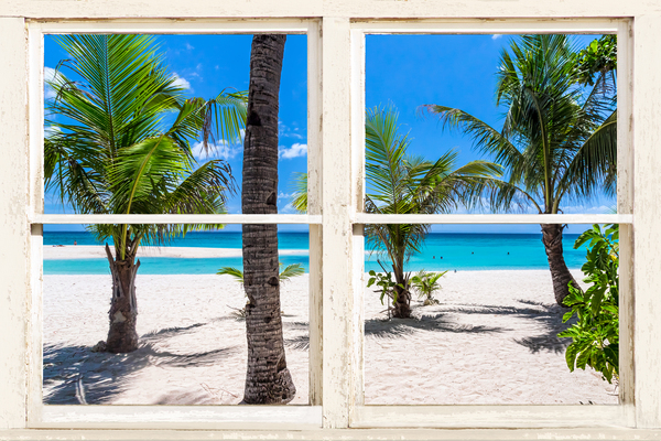 Tropical Island Rustic Window View Téléchargement Numérique