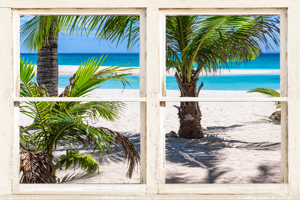 Tropical Paradise Rustic White Window View Téléchargement Numérique
