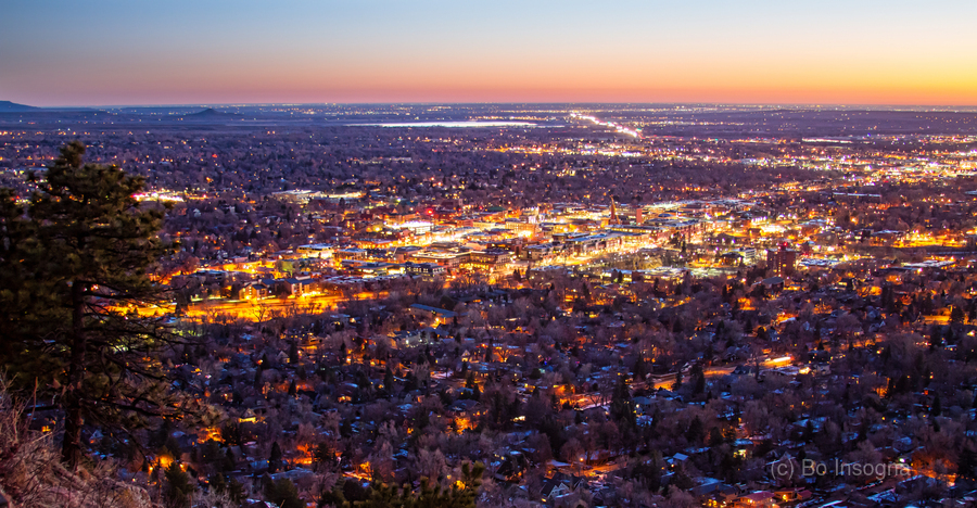 City Of Boulder Colorado Downtown Scenic Sunrise Panorama    Print
