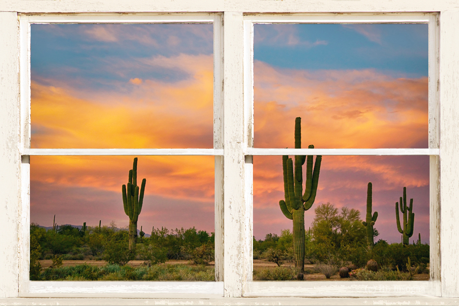 Colorful Southwest Desert Rustic Window View  Print