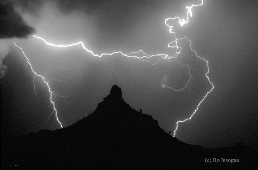 Pinnacle Peak Surrounded by Lightning Bolts  Print