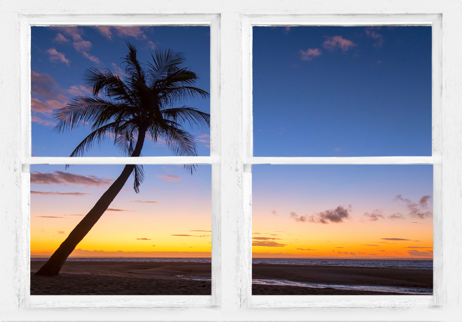 Tropical Paradise Colorful Sunset Whitewash W  Print