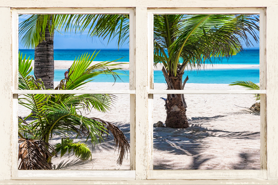 Tropical Paradise Rustic White Window View  Print