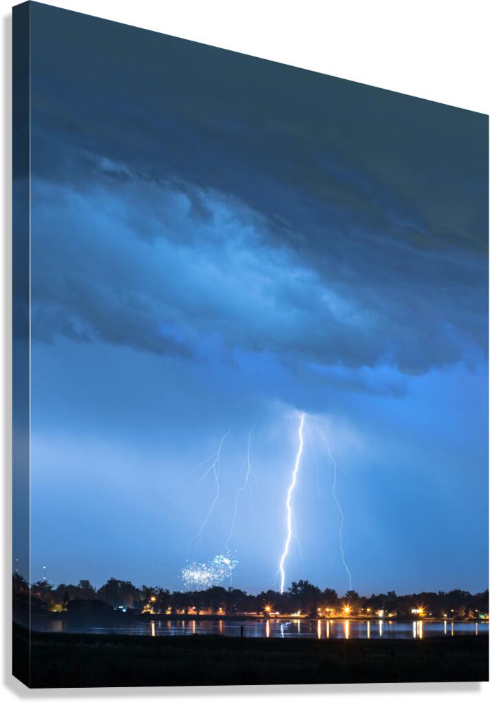 Lightning Raining Down with Some Firework Sprinkles Canvas Print