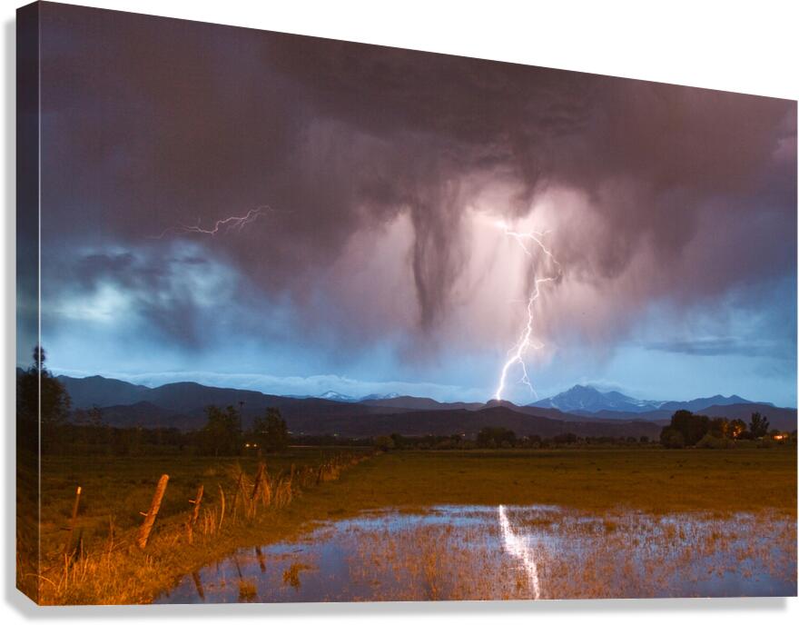 Lightning Striking Longs Peak Foothills 3 Canvas Print