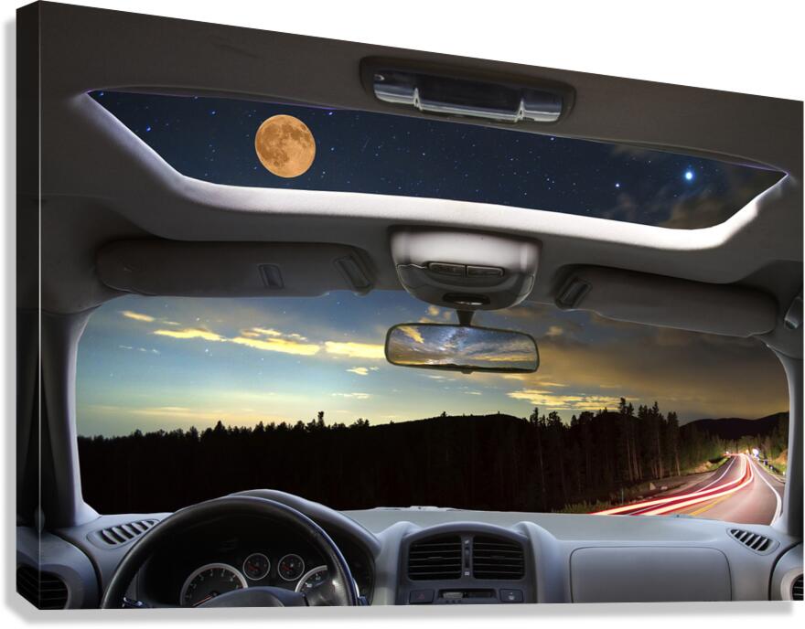 Moonlit Journey Through the Windshield and Sunroof Canvas Print