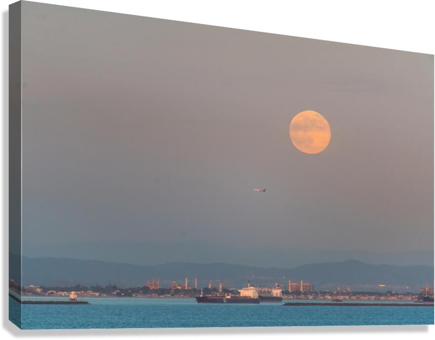 Full Moon Rising Over the Port of Los Angeles and LAX Arrival Canvas Print