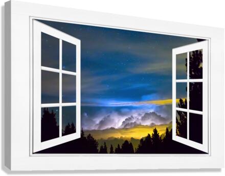 Layers Of The Night White Open Window View  Canvas Print