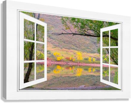 Autumn Lake Open White Picture Window View  Impression sur toile
