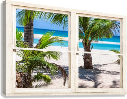 Tropical Paradise Rustic White Window View  Impression sur toile