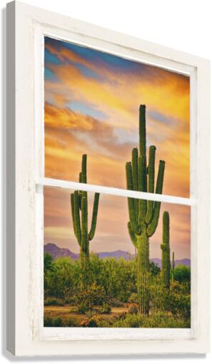 Southwest Desert Sunset View White Window  Canvas Print