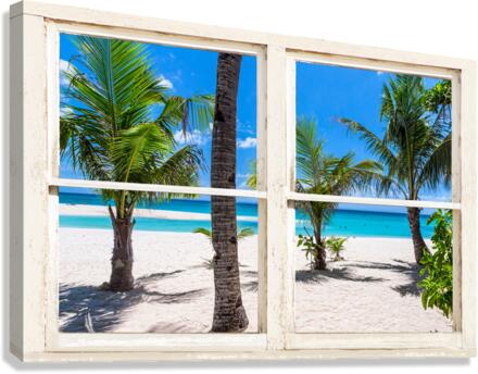 Tropical Island Rustic Window View  Impression sur toile